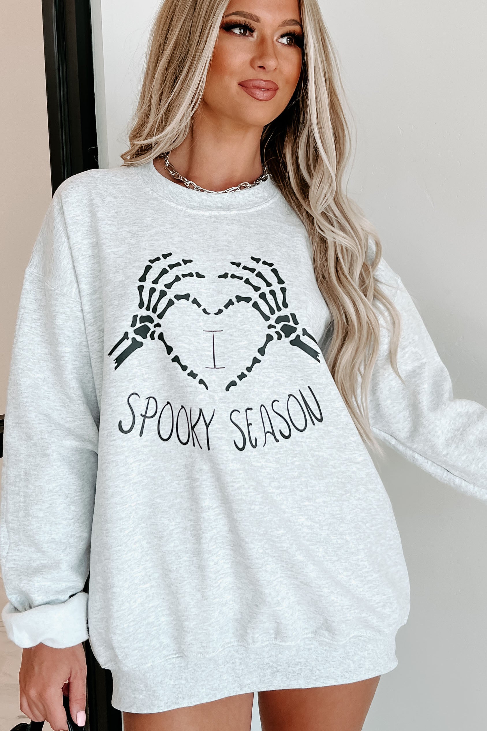 "I Love Spooky Season" Graphic Crewneck (Ash) - Print On Demand - NanaMacs