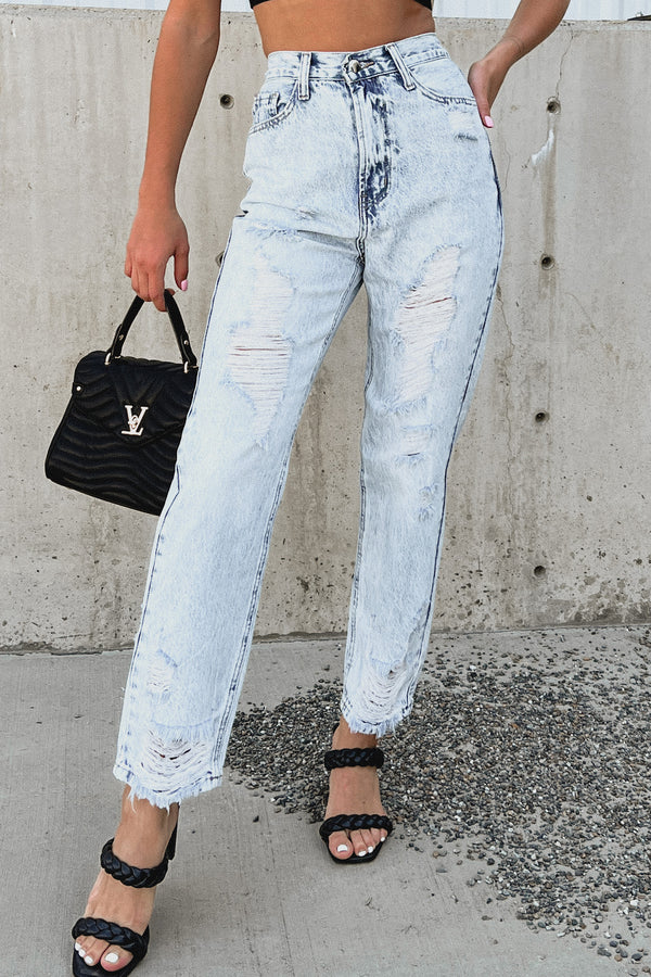 It All Begins High Rise Distressed Straight Leg Jeans (Medium) - NanaMacs