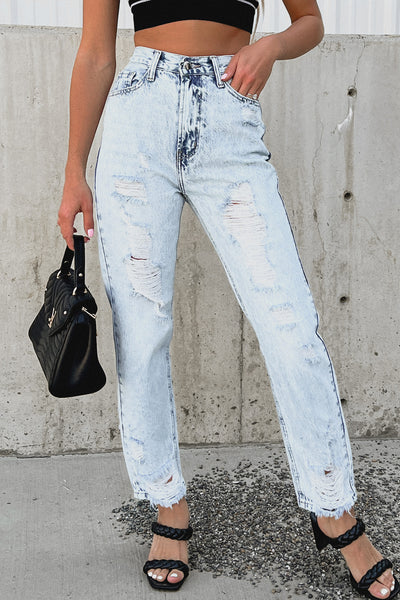 It All Begins High Rise Distressed Straight Leg Jeans (Medium) - NanaMacs