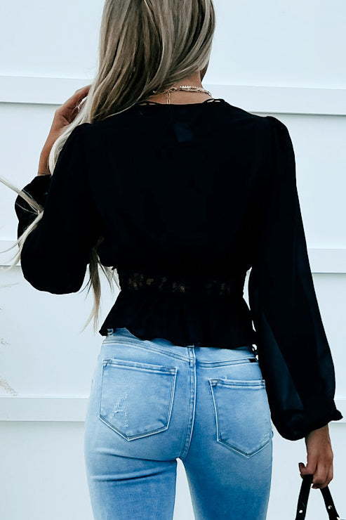 Sexy In The City Tie-Front Lace Detailed Top (Black) - NanaMacs