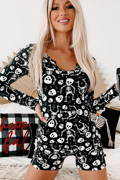 Bone Yard Halloween Printed Romper Set (Black/Bones) - NanaMacs