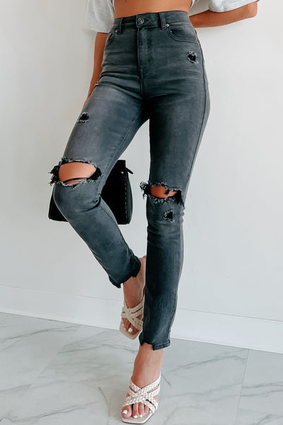 A Little Unstable High Rise Distressed Skinny Jeans (Grey) - NanaMacs