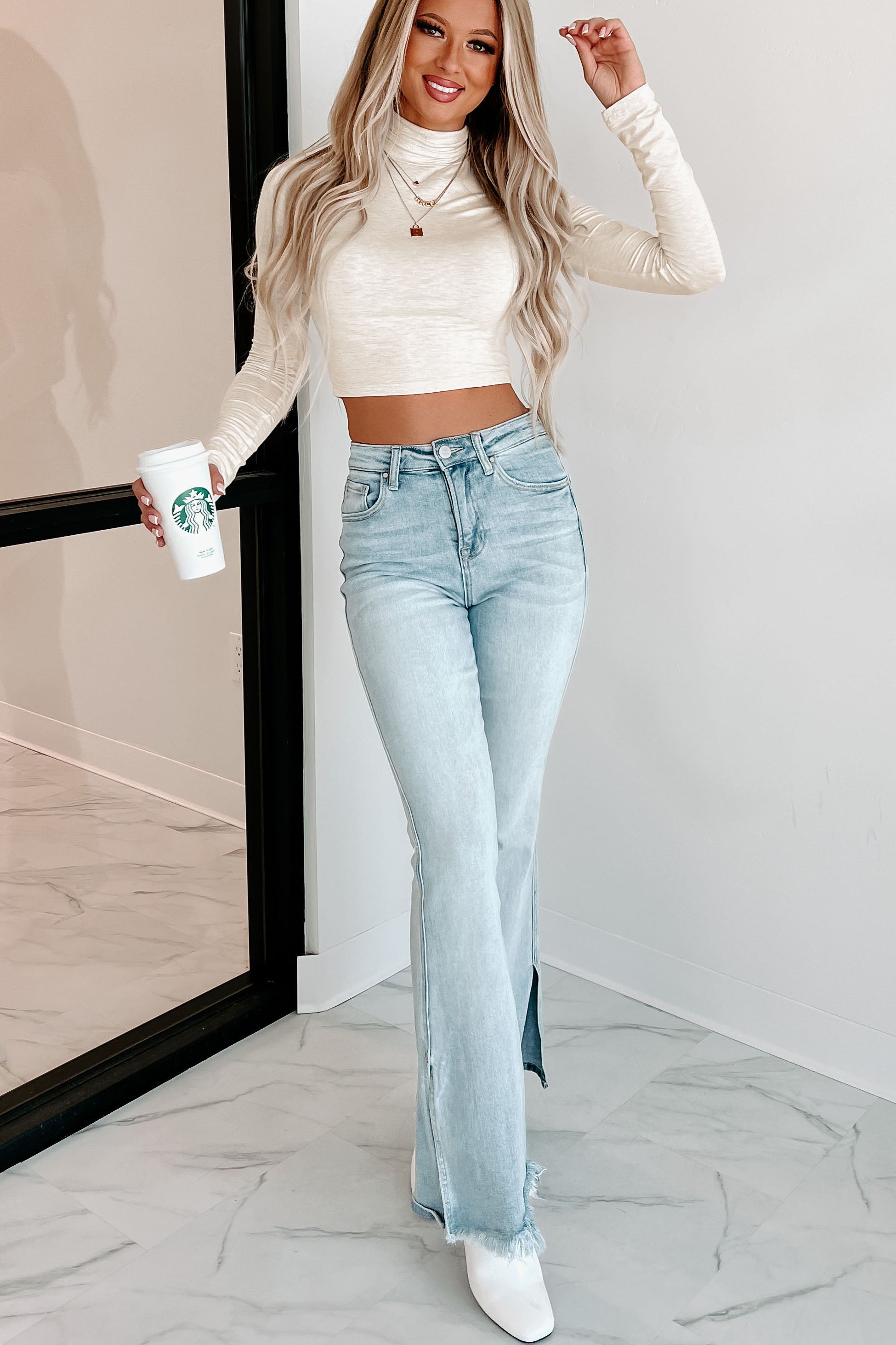 Any Day Of The Week Turtleneck Crop Top (Oatmeal) - NanaMacs