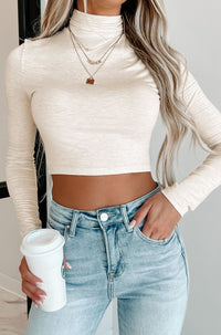 Any Day Of The Week Turtleneck Crop Top (Oatmeal) - NanaMacs