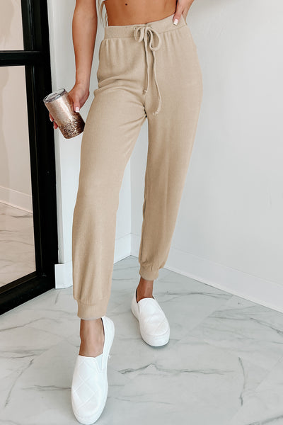 Natural Comfort Knit Drawstring Joggers (Taupe) - NanaMacs