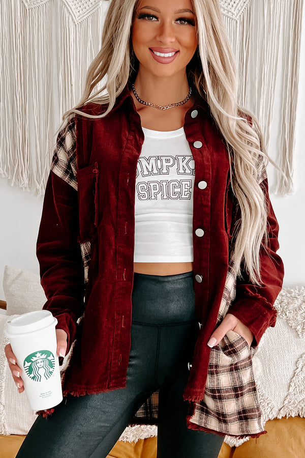 Embracing Change Corduroy/Plaid Shacket (Burgundy Combo) - NanaMacs