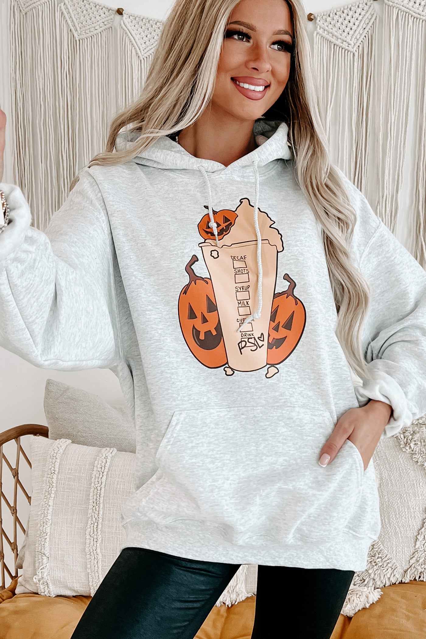 Pumpkins & PSL Graphic Hoodie (Sport Grey) - Print On Demand - NanaMacs