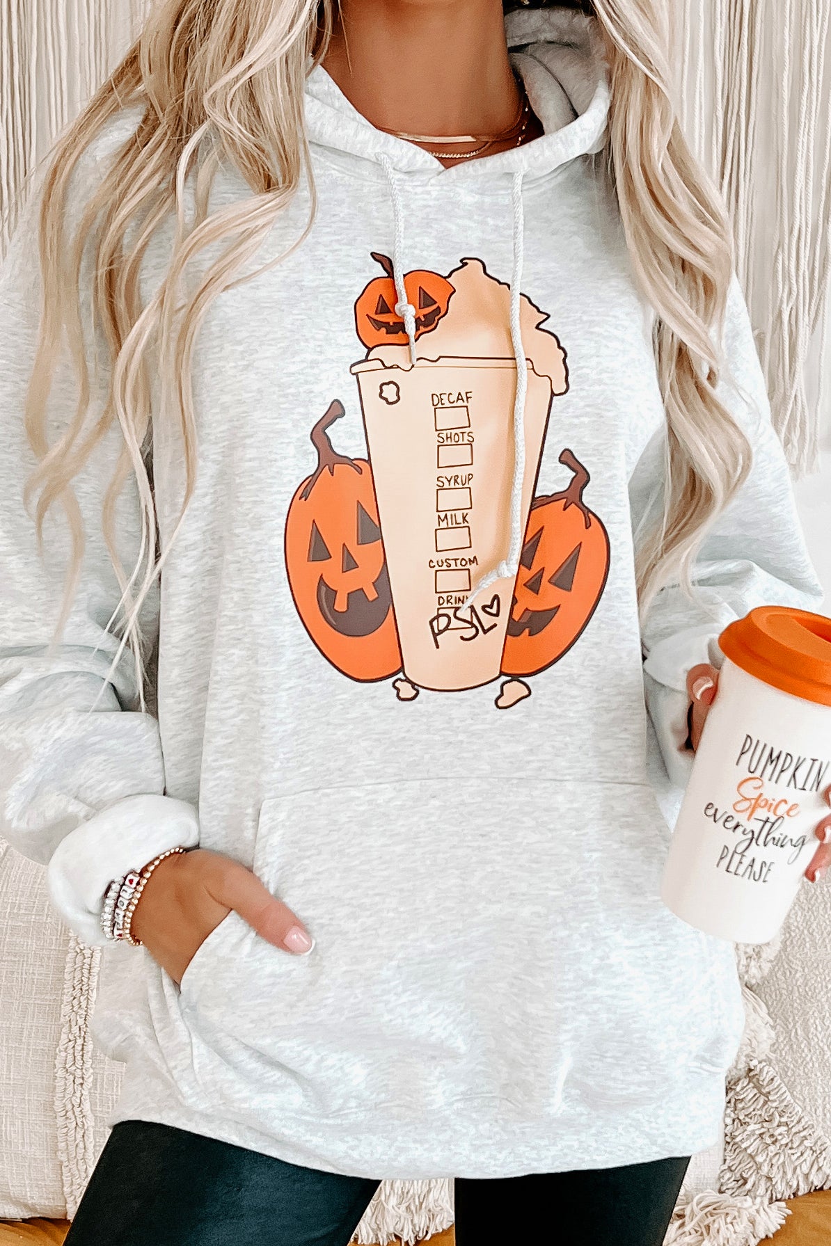 Pumpkins & PSL Graphic Hoodie (Sport Grey) - Print On Demand - NanaMacs