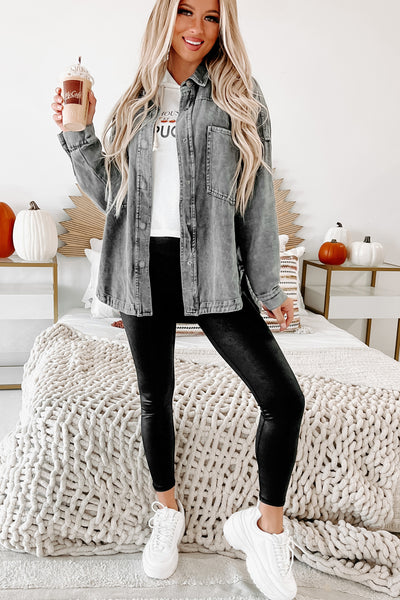 Building Relationships Oversized Denim Shirt (Washed Grey) - NanaMacs