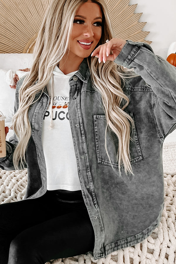 Building Relationships Oversized Denim Shirt (Washed Grey) - NanaMacs