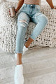 Katya High Rise Distressed Cropped Risen Jeans (Medium) - NanaMacs