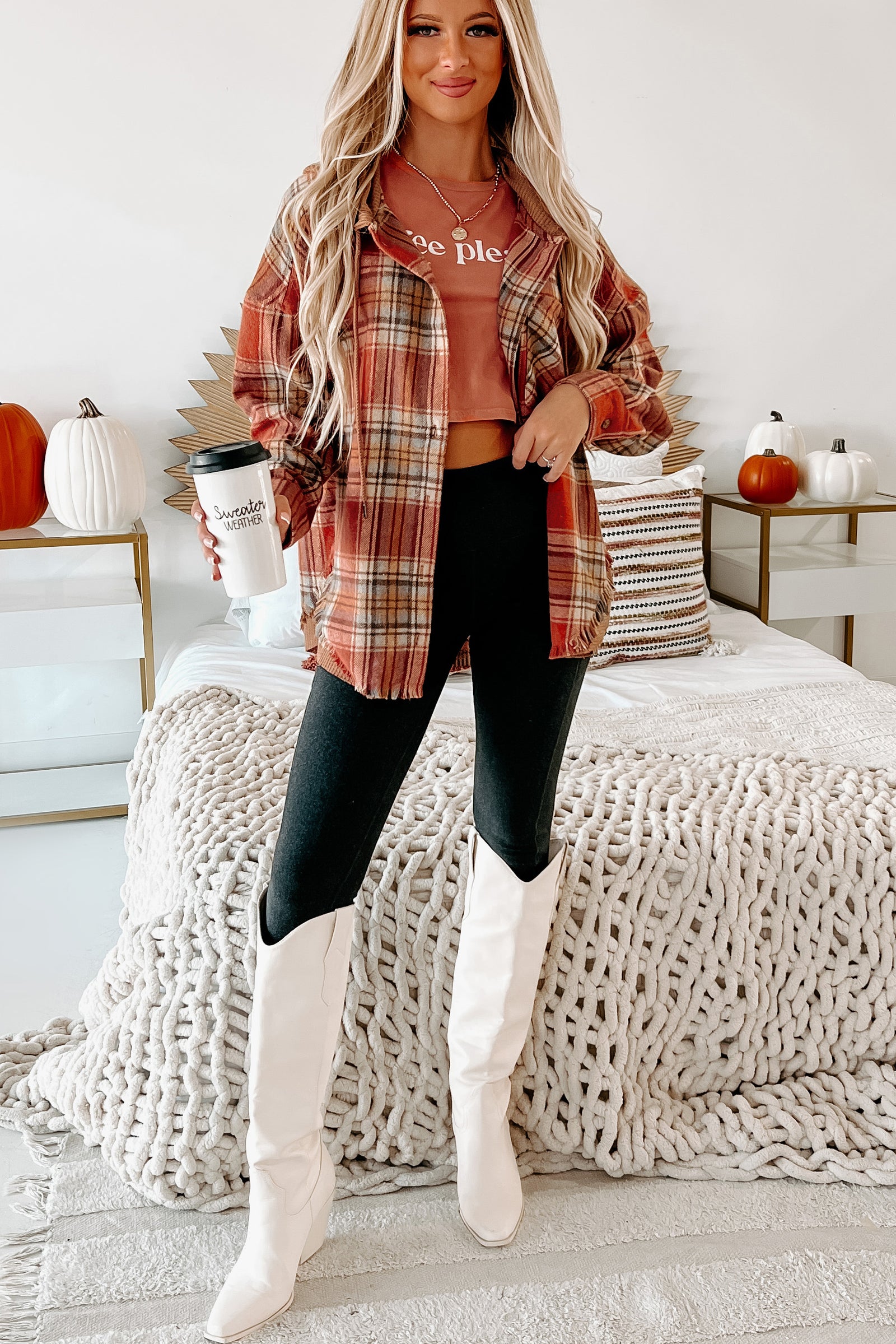 S'more Than A Feeling Hooded Plaid Shacket (Rust) · NanaMacs