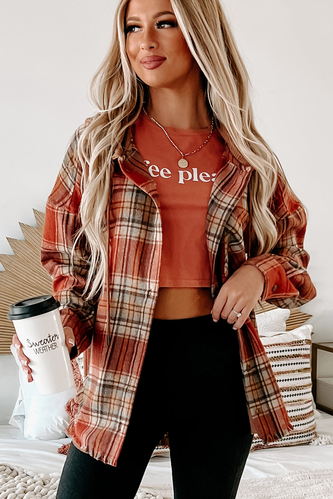S'more Than A Feeling Hooded Plaid Shacket (Rust) · NanaMacs
