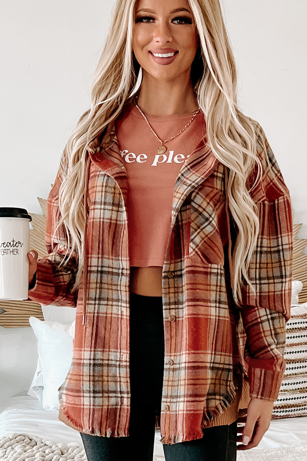S'more Than A Feeling Hooded Plaid Shacket (Rust) · NanaMacs