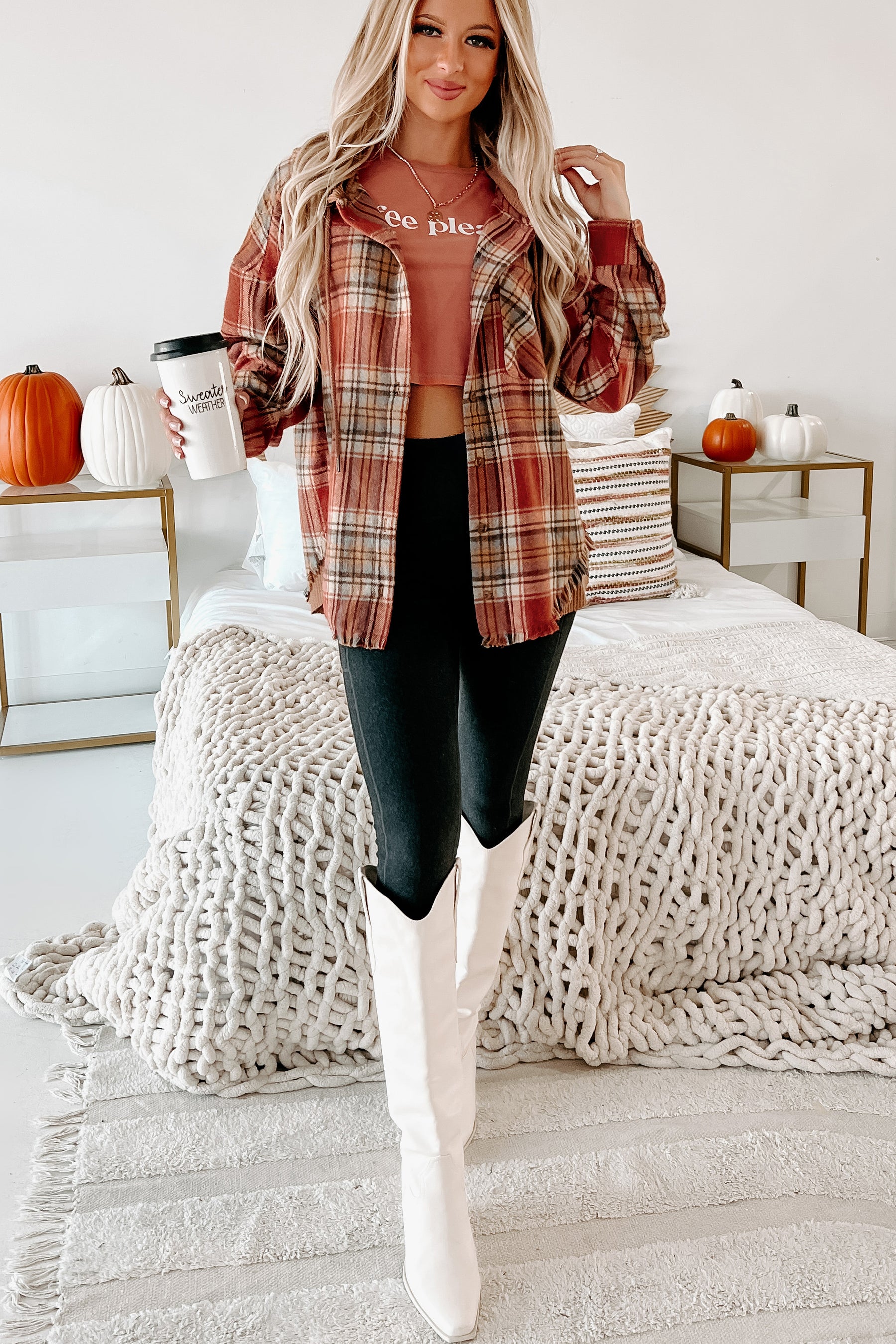 S'more Than A Feeling Hooded Plaid Shacket (Rust) · NanaMacs
