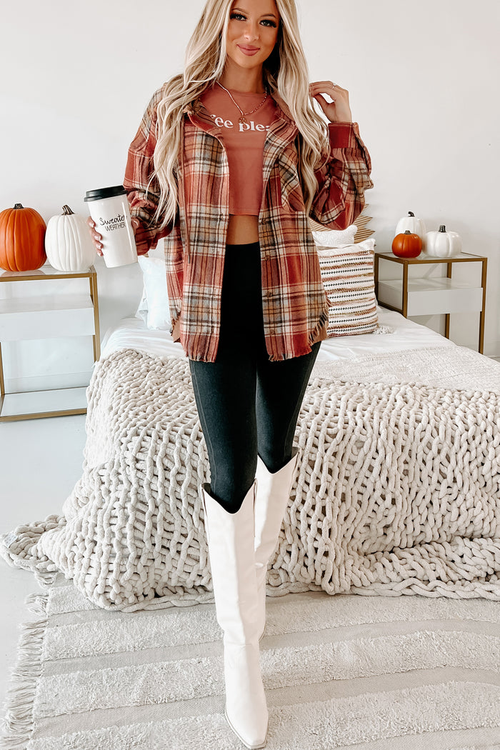 S'more Than A Feeling Hooded Plaid Shacket (Rust) · NanaMacs