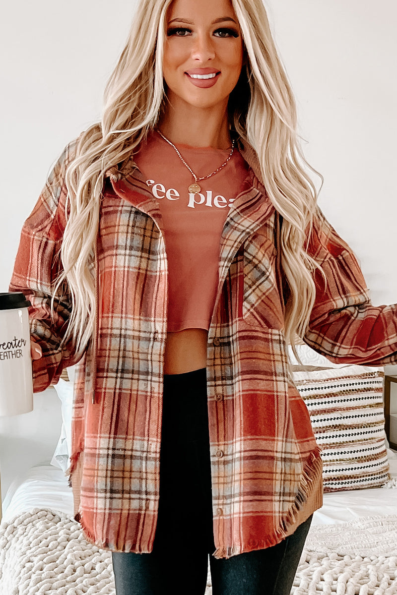 S'more Than A Feeling Hooded Plaid Shacket (Rust) · NanaMacs