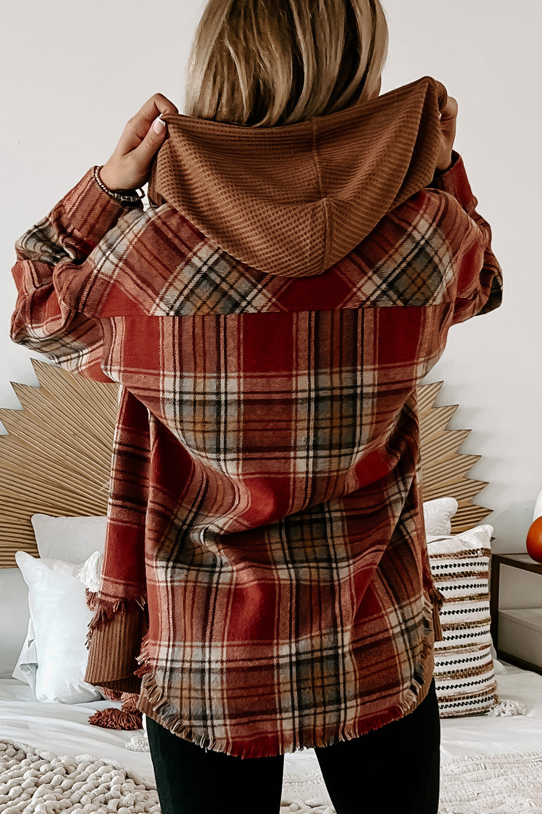 S'more Than A Feeling Hooded Plaid Shacket (Rust) · NanaMacs