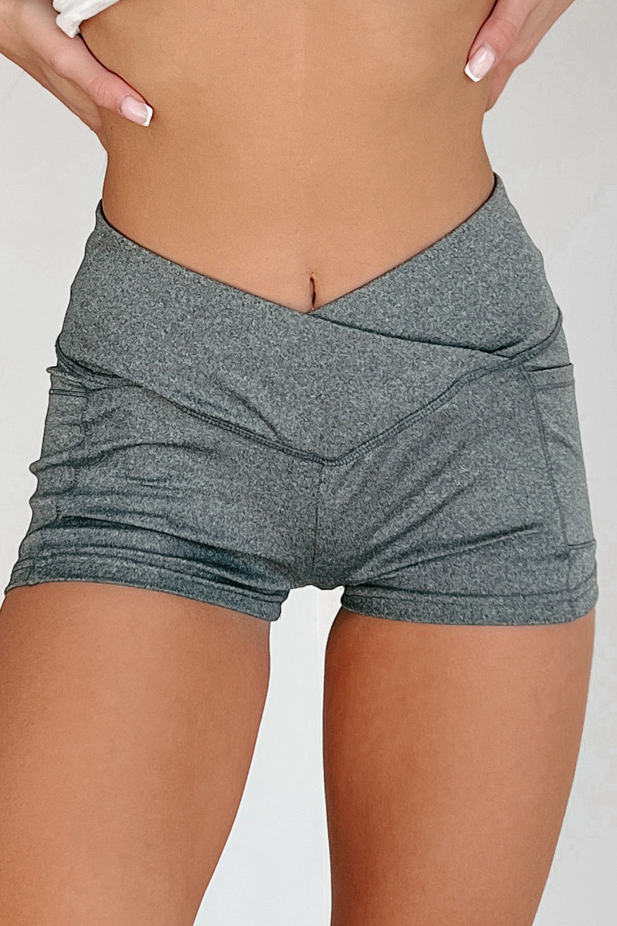 Fuel Your Fitness Side Pocket Cross-Over Spandex Shorts (Heather Grey)