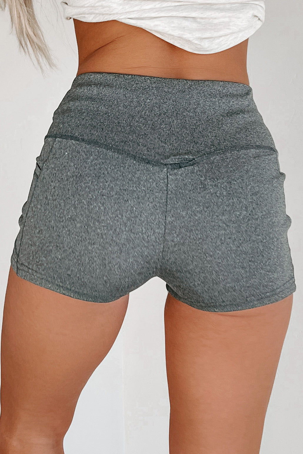 Fuel Your Fitness Side Pocket Cross-Over Spandex Shorts (Heather Grey) ·  NanaMacs