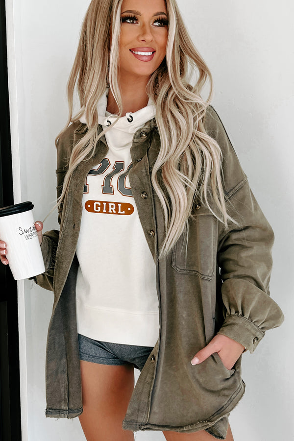 Casual In Connecticut French Terry Shacket (Olive) - NanaMacs