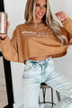 Nice With Pumpkin Spice Long Sleeve Graphic Crop Top (Peanut Butter) - Print On Demand - NanaMacs