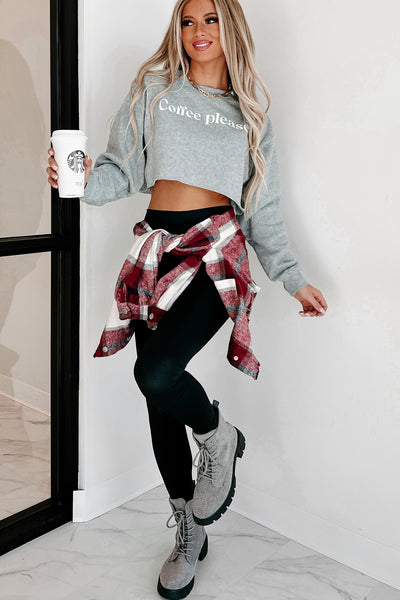 Said My Peace Plaid Crop Shacket (Burgundy) - NanaMacs