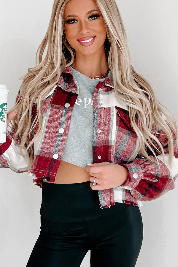Said My Peace Plaid Crop Shacket (Burgundy) - NanaMacs