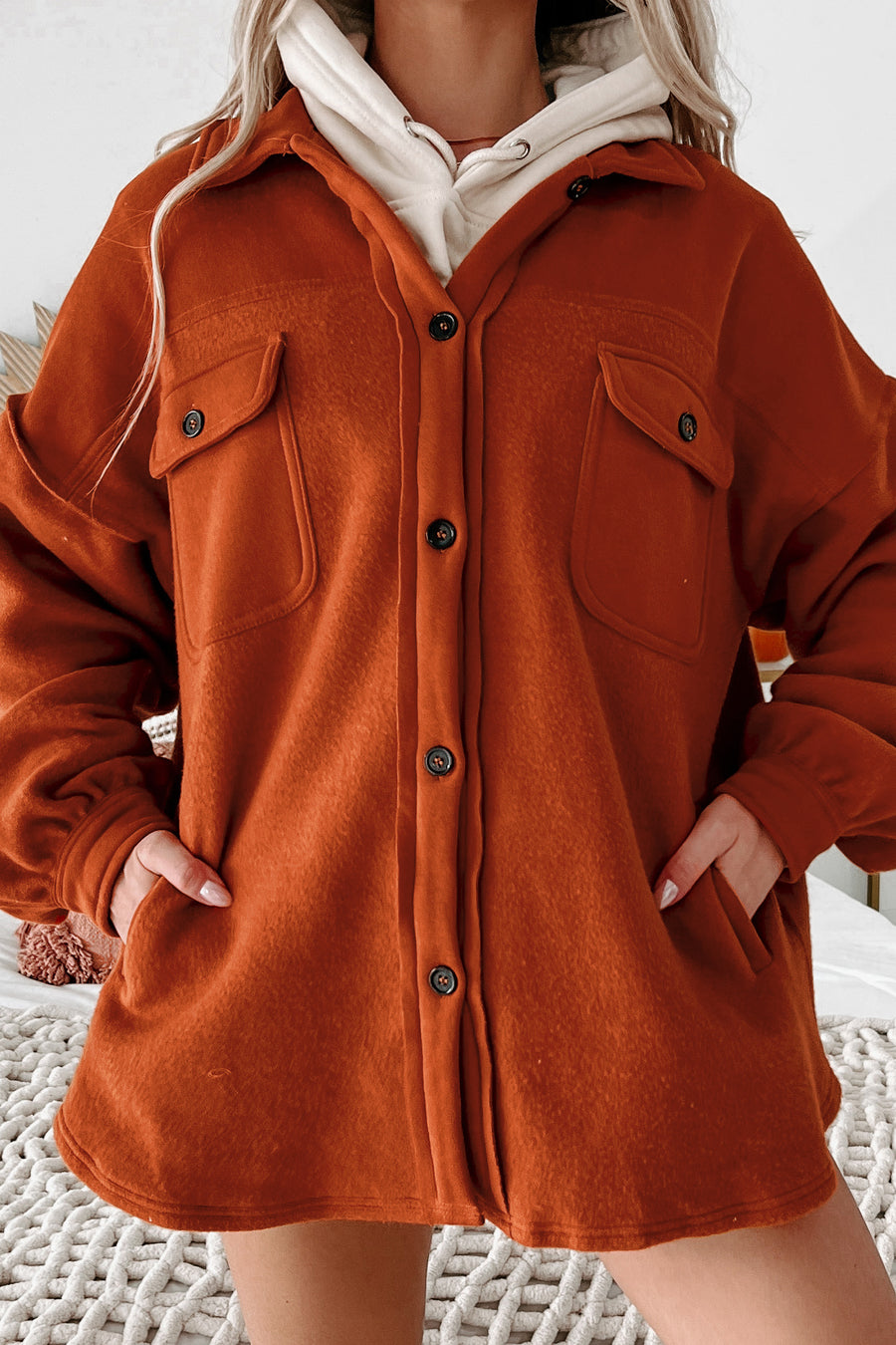 About Town Button Up Shacket (Rust) - NanaMacs
