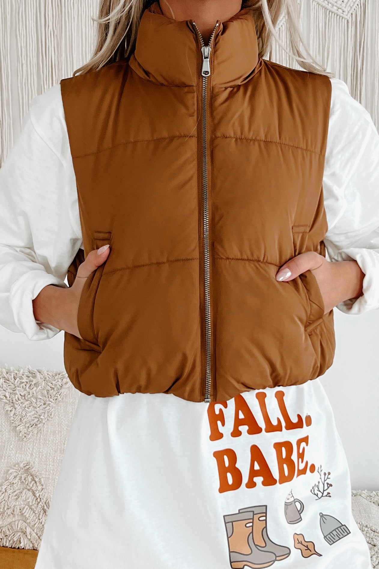 Whistler Welcome Cropped Puffer Vest (Tan) - NanaMacs