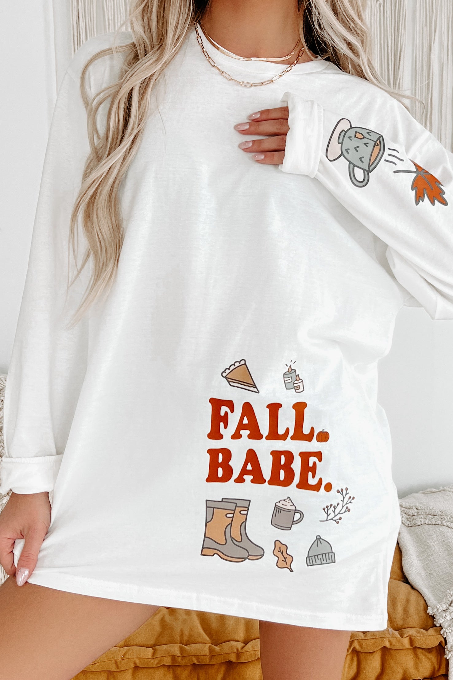 She's A Fall Babe Graphic Long Sleeve (White) - Print On Demand - NanaMacs