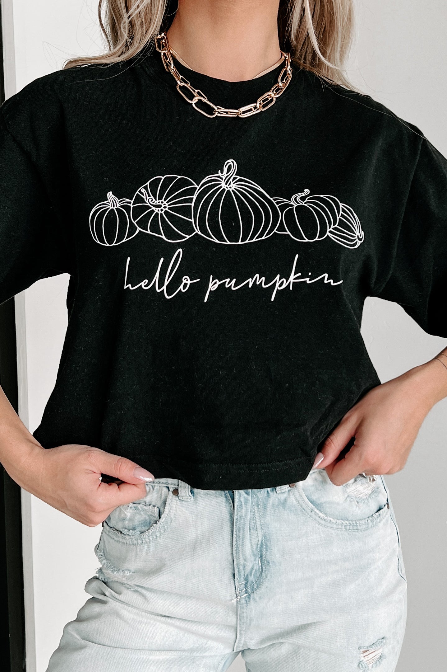 Pumpkin Patch Prepped Graphic Crop Tee (Black) - Print On Demand - NanaMacs
