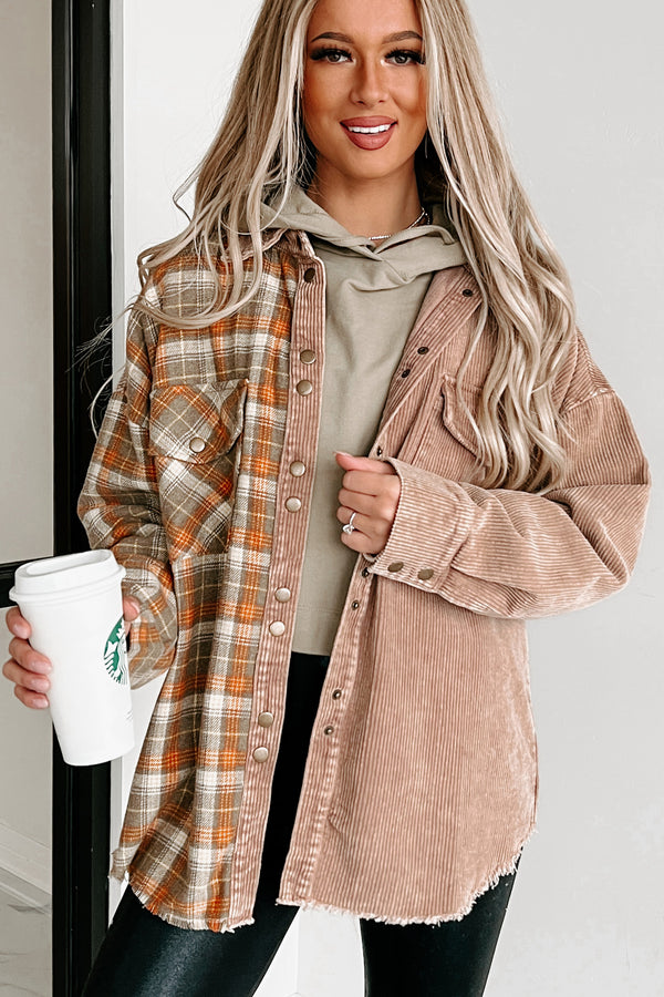 Asheville Adventures Plaid/Corduroy Contrast Shacket (Taupe Multi) - NanaMacs
