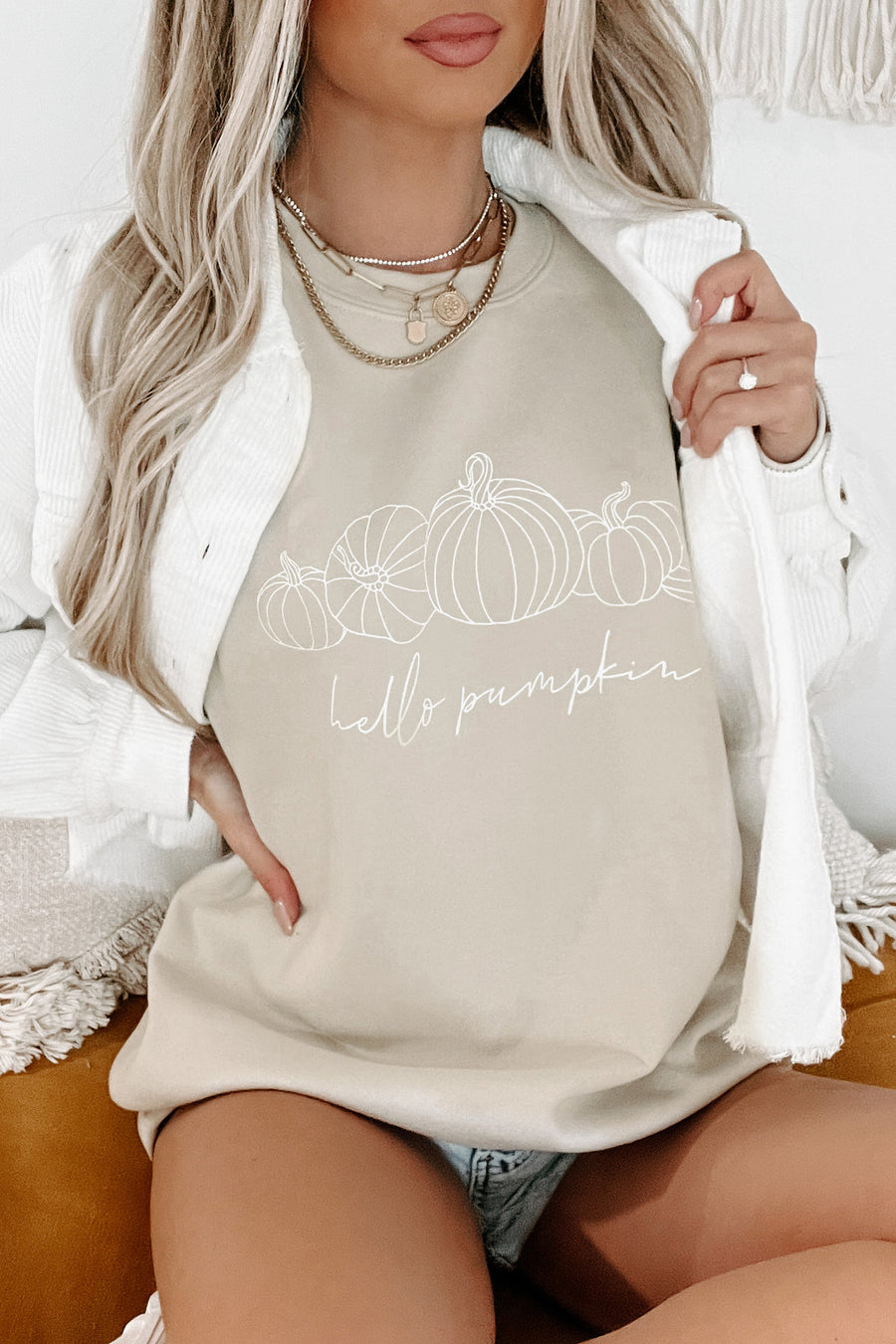 Pumpkin Patch Prepped Graphic Crewneck (Sand) - Print On Demand - NanaMacs