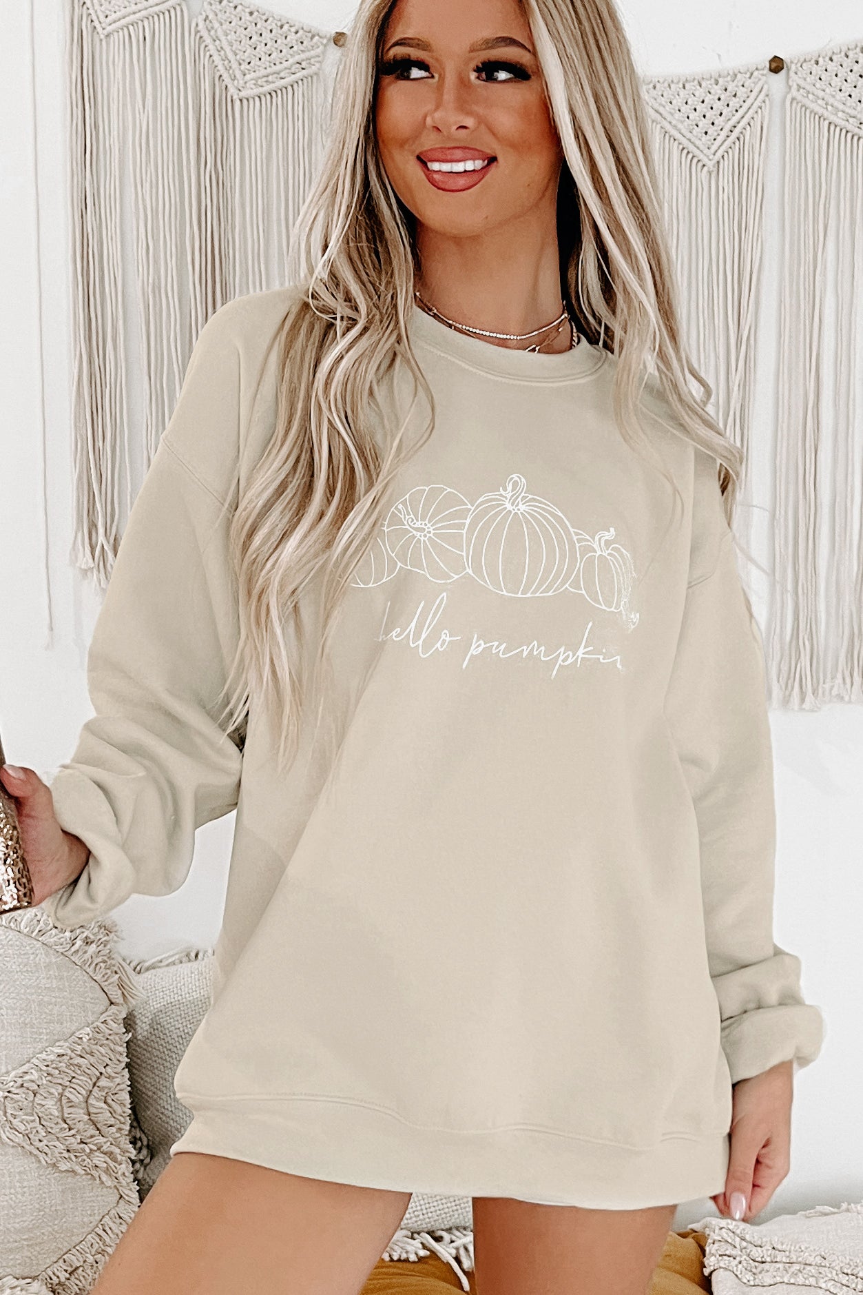 Pumpkin Patch Prepped Graphic Crewneck (Sand) - Print On Demand - NanaMacs