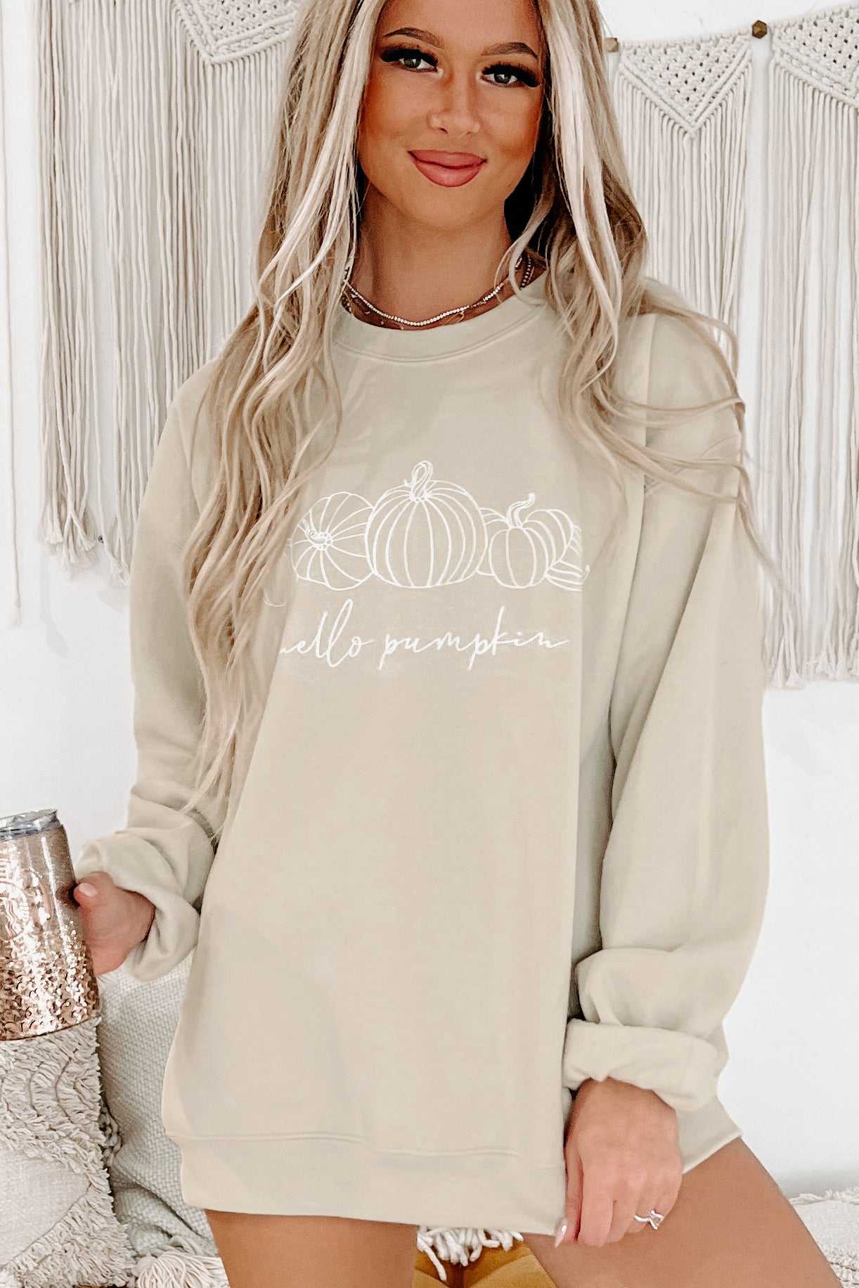 Pumpkin Patch Prepped Graphic Crewneck (Sand) - Print On Demand - NanaMacs