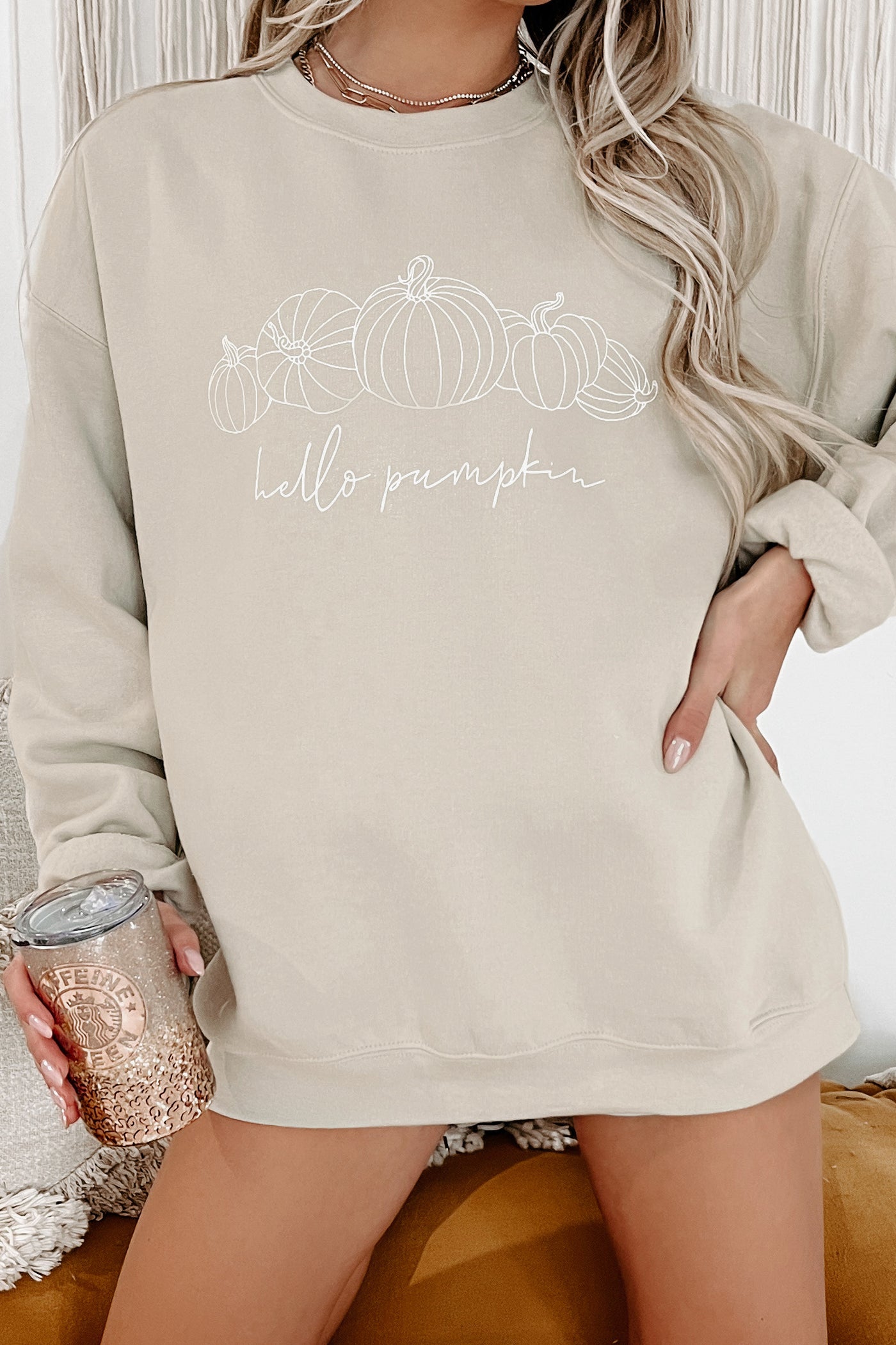 Pumpkin Patch Prepped Graphic Crewneck (Sand) - Print On Demand - NanaMacs