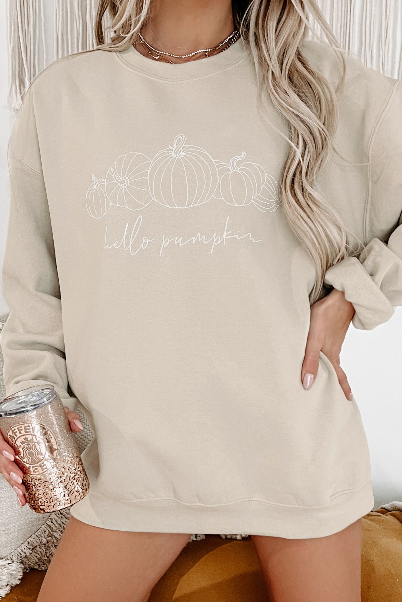 Pumpkin Patch Prepped Graphic Crewneck (Sand) - Print On Demand - NanaMacs