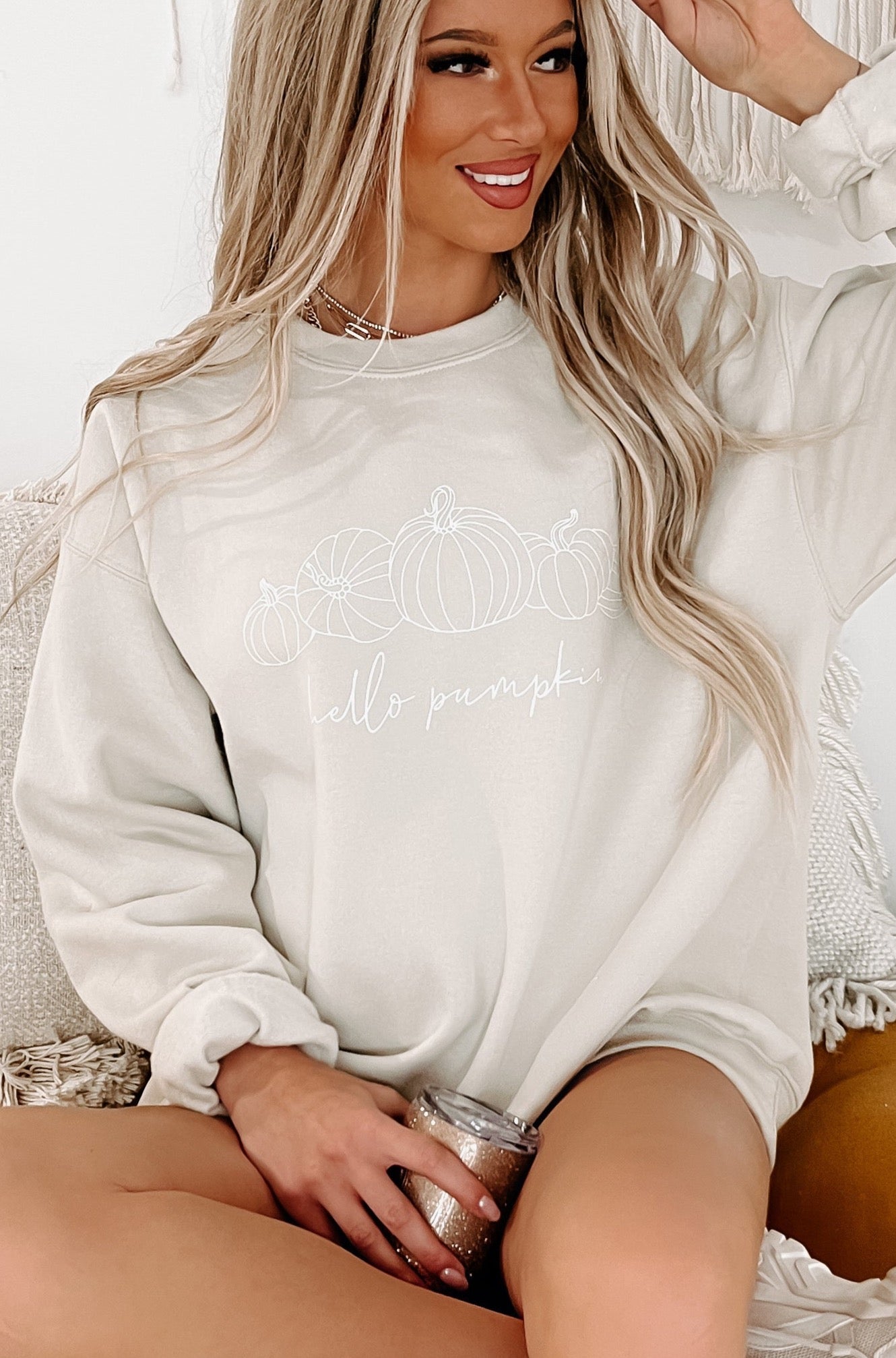 Pumpkin Patch Prepped Graphic Crewneck (Sand) - Print On Demand - NanaMacs