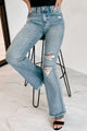 Artsal High Rise Fray Hem Bootcut Jeans (Medium Wash) - NanaMacs