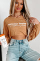 "Autumn Leaves + Pumpkin Please" Long Sleeve Graphic Crop Top (Peanut Butter) - Print On Demand - NanaMacs