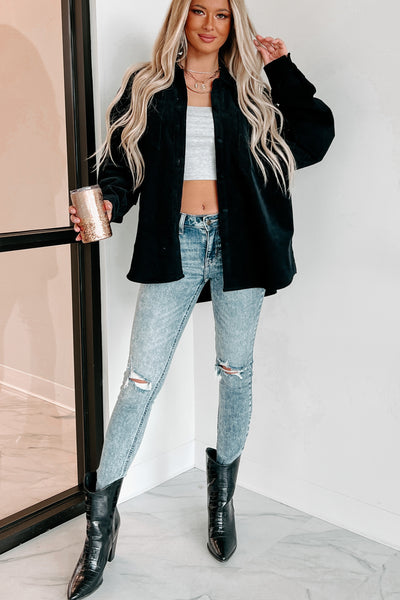 Saturdays At Market Oversized Corduroy Shacket (Black) - NanaMacs