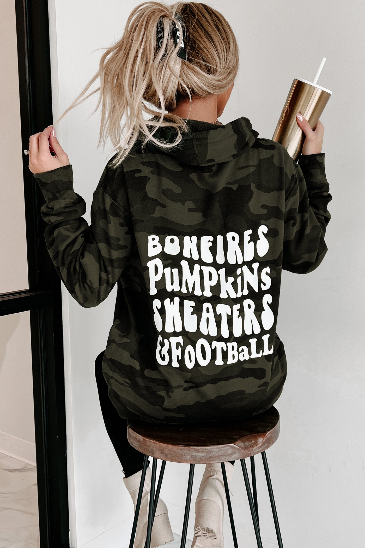 "Pumpkins, Sweaters, & Football" Graphic Hoodie (Forest Camo) - Print On Demand - NanaMacs