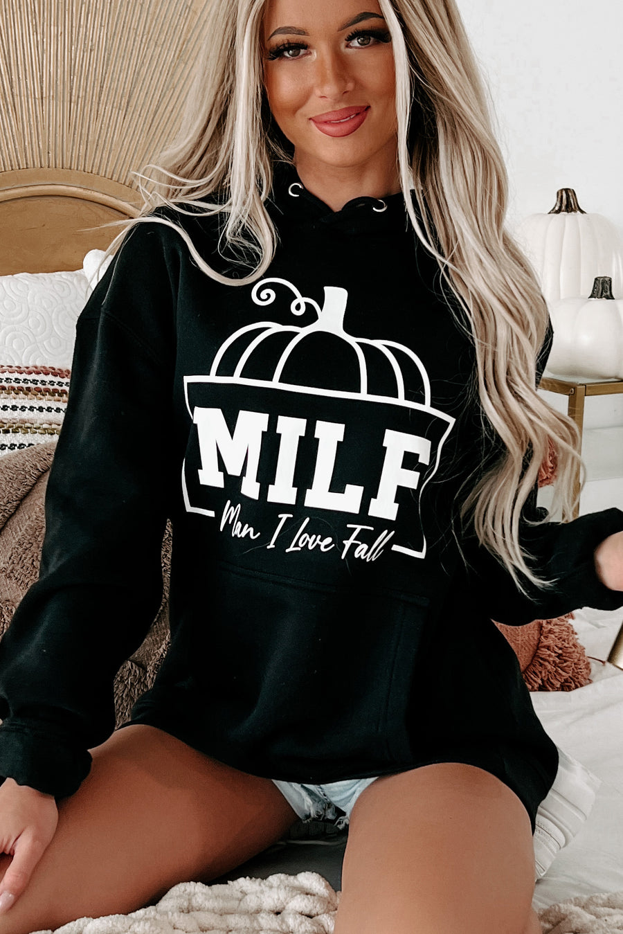 "Man I Love Fall" Graphic Hoodie (Black) - Print On Demand - NanaMacs