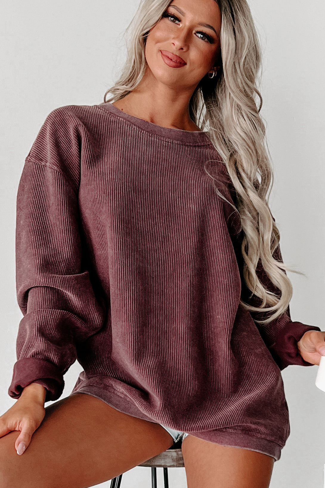 NanaMacs Corded Crewneck Sweatshirt (Maroon) - NanaMacs