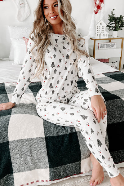 Holiday Steal- Holiday Highs Fleece Lined Pajama Set (White) - NanaMacs