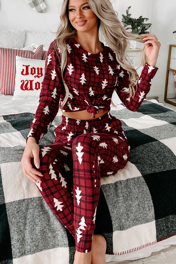 Doorbuster- Egg Nog & Holiday Movies Fleece Lined Pajama Set (Red) - NanaMacs