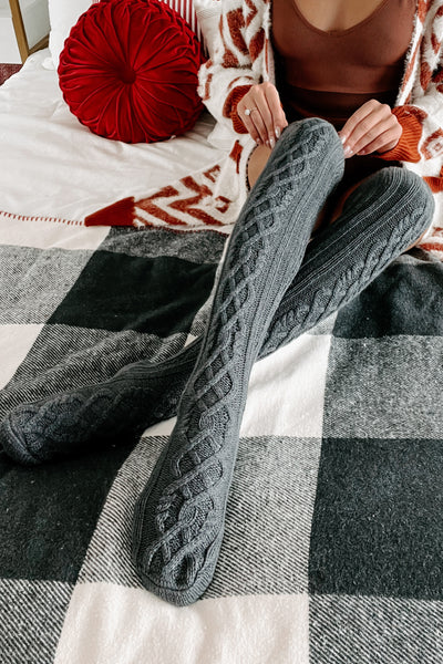 Toasty Toes Knee-High Cable Knit Socks (Gray) - NanaMacs