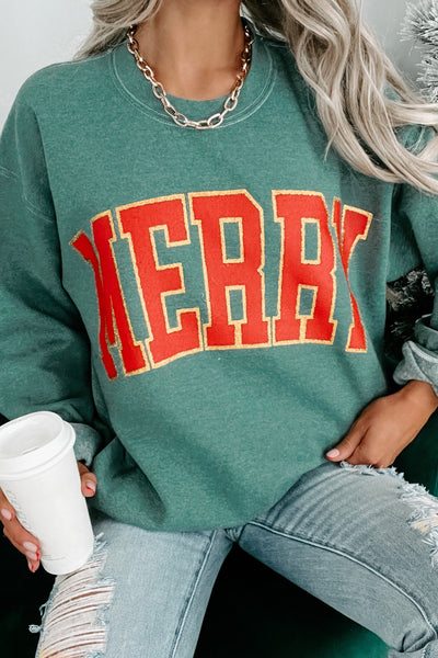 In "Merry" Mode Graphic Crewneck (Hunter Green) - NanaMacs