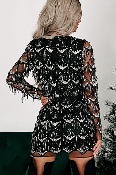 Enjoy The Party Fringe Sequin Mini Dress (Black) - NanaMacs